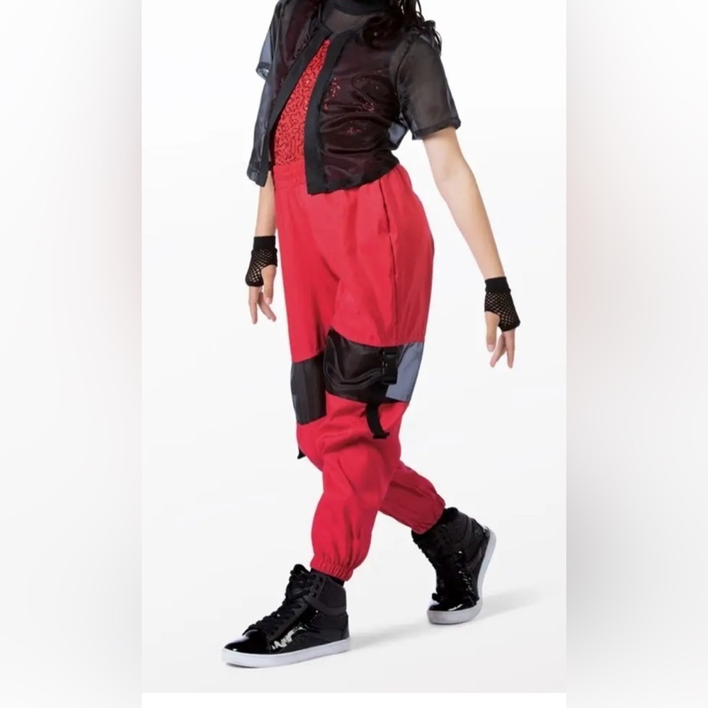 Weissman One Piece Black & Red Sequin Dance Hip Hop Jumpsuit Size M Youth